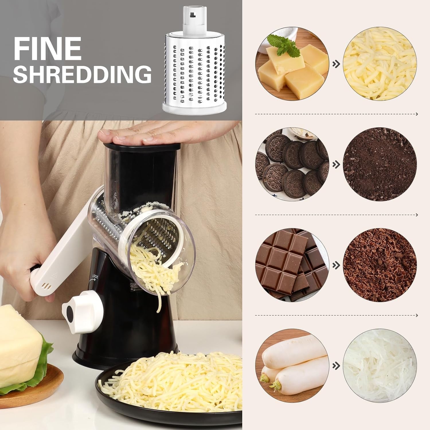 Grate Your Way to Deliciousness! 🧀🥕 Meet the Cambom Rotary Cheese Grater - Perfect for Fresh Cheese, Veggies & Nuts! 💪✨ Non-Slip Suction Base & 3 Blades for Easy Use & Cleanup! #KitchenGadgets #CheeseLovers