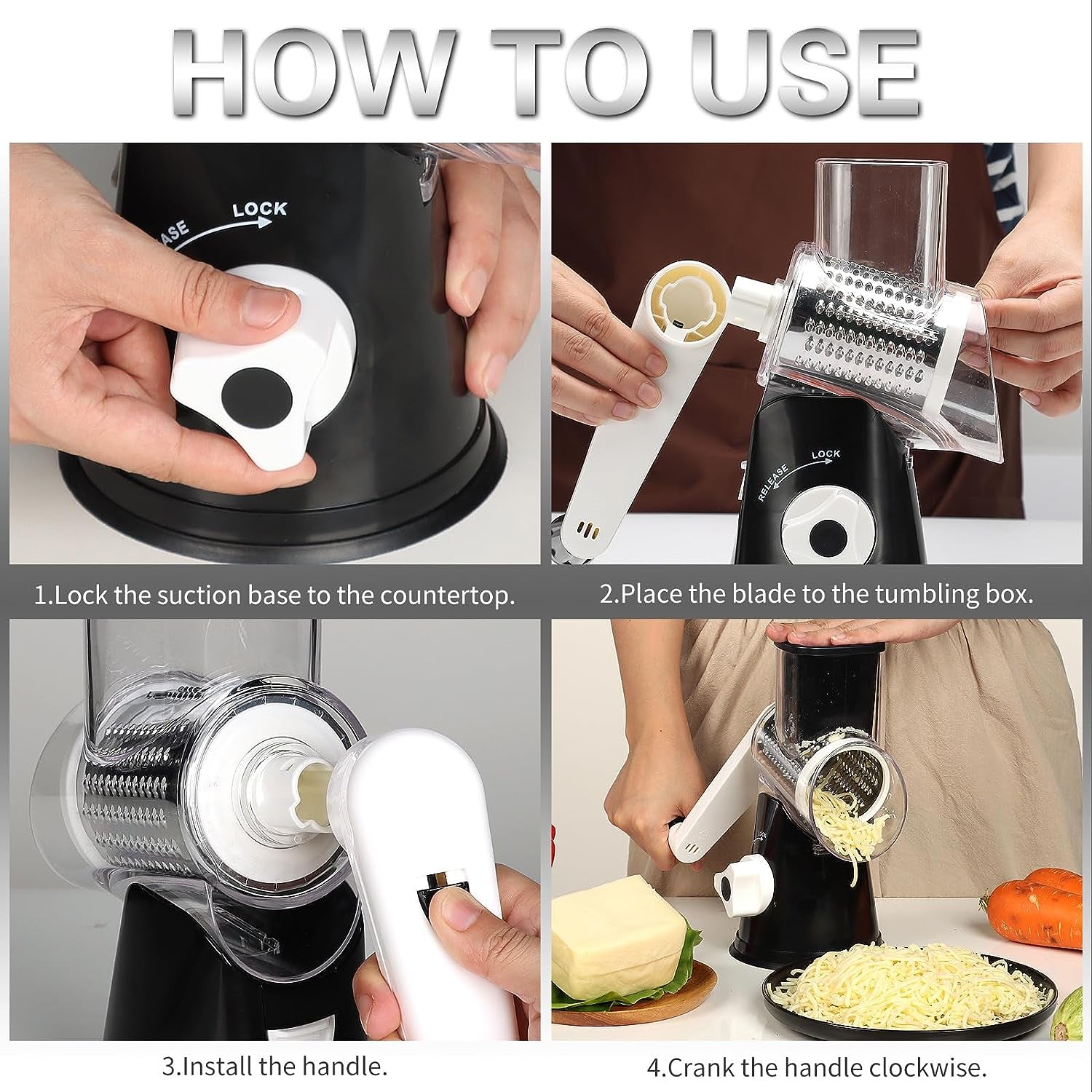 Grate Your Way to Deliciousness! 🧀🥕 Meet the Cambom Rotary Cheese Grater - Perfect for Fresh Cheese, Veggies & Nuts! 💪✨ Non-Slip Suction Base & 3 Blades for Easy Use & Cleanup! #KitchenGadgets #CheeseLovers