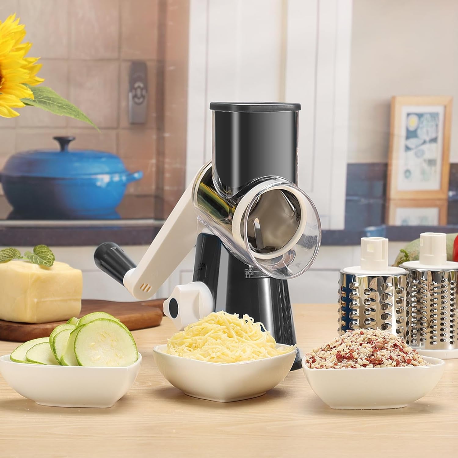 Grate Your Way to Deliciousness! 🧀🥕 Meet the Cambom Rotary Cheese Grater - Perfect for Fresh Cheese, Veggies & Nuts! 💪✨ Non-Slip Suction Base & 3 Blades for Easy Use & Cleanup! #KitchenGadgets #CheeseLovers